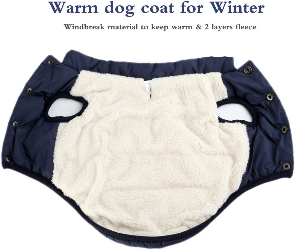Winter Dog Coat Warm Pet Jacket for Cold Weather Marine Blue Size M