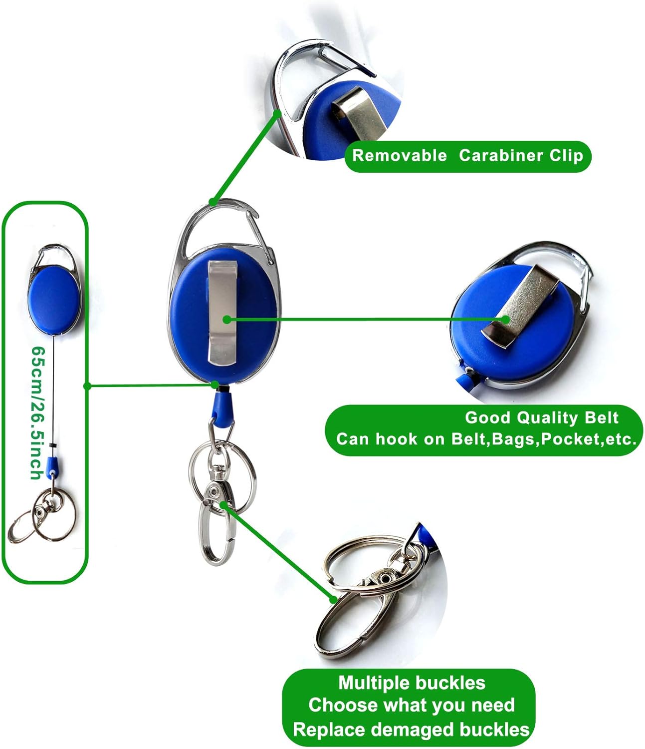 7 Pack Telescopic Keychain ID Lanyard Holder for Keys and ID Cards