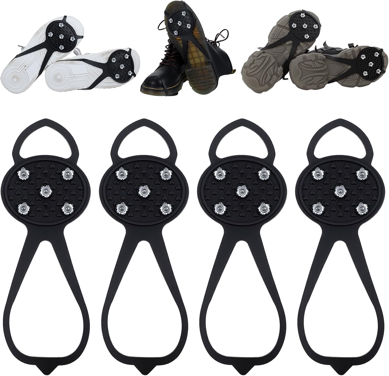 Anti-Slip Spikes Crampons with 5 Steel Teeth 2 Pairs for Traction on Ice and Snow