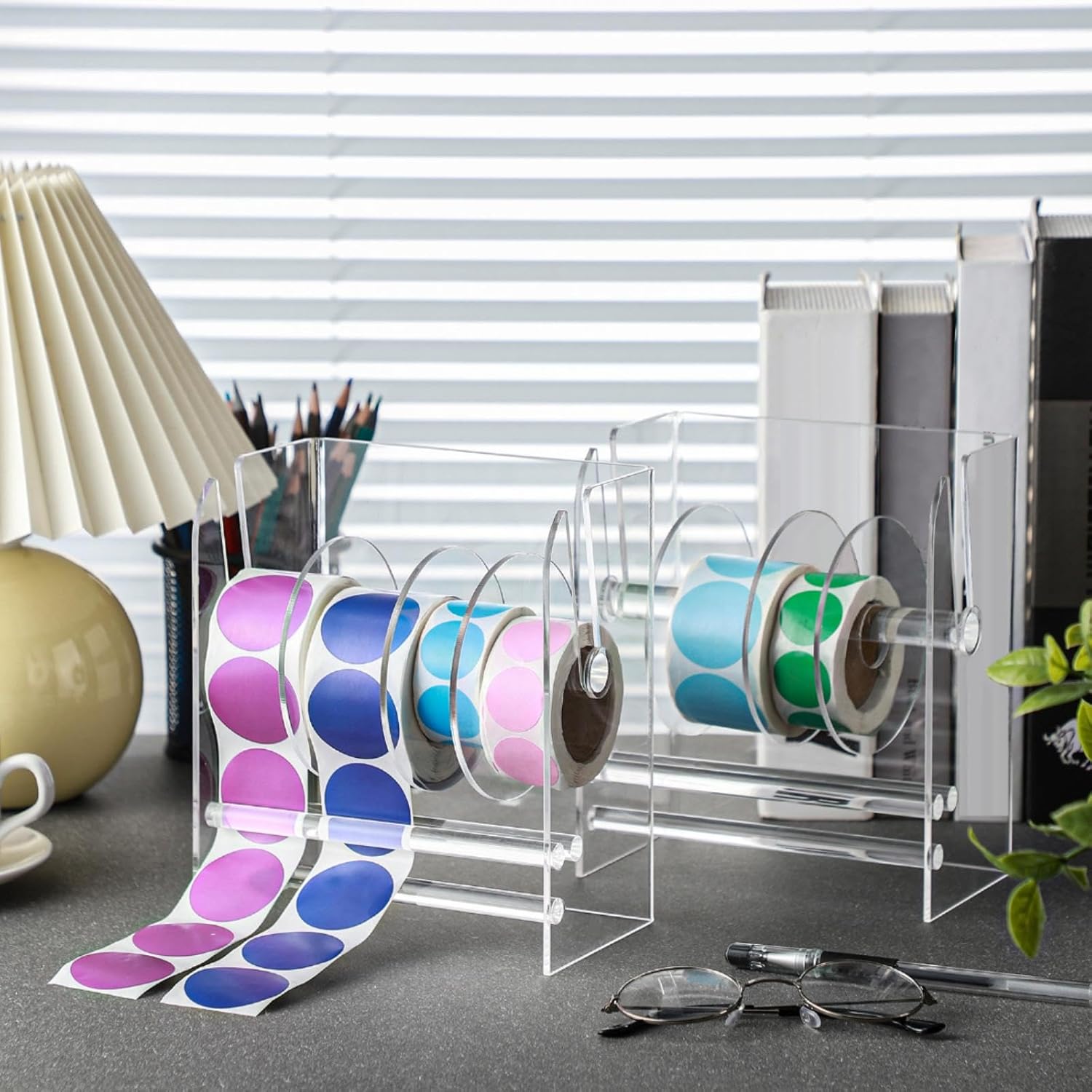 Adjustable Label Dispenser with 4 Rolls Transparent Design