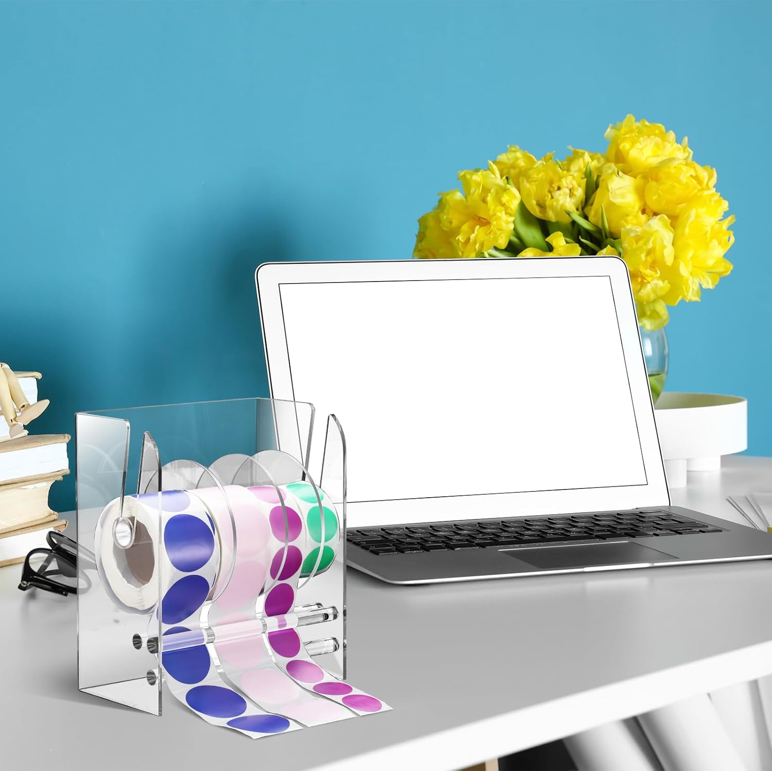 Adjustable Label Dispenser with 4 Rolls Transparent Design