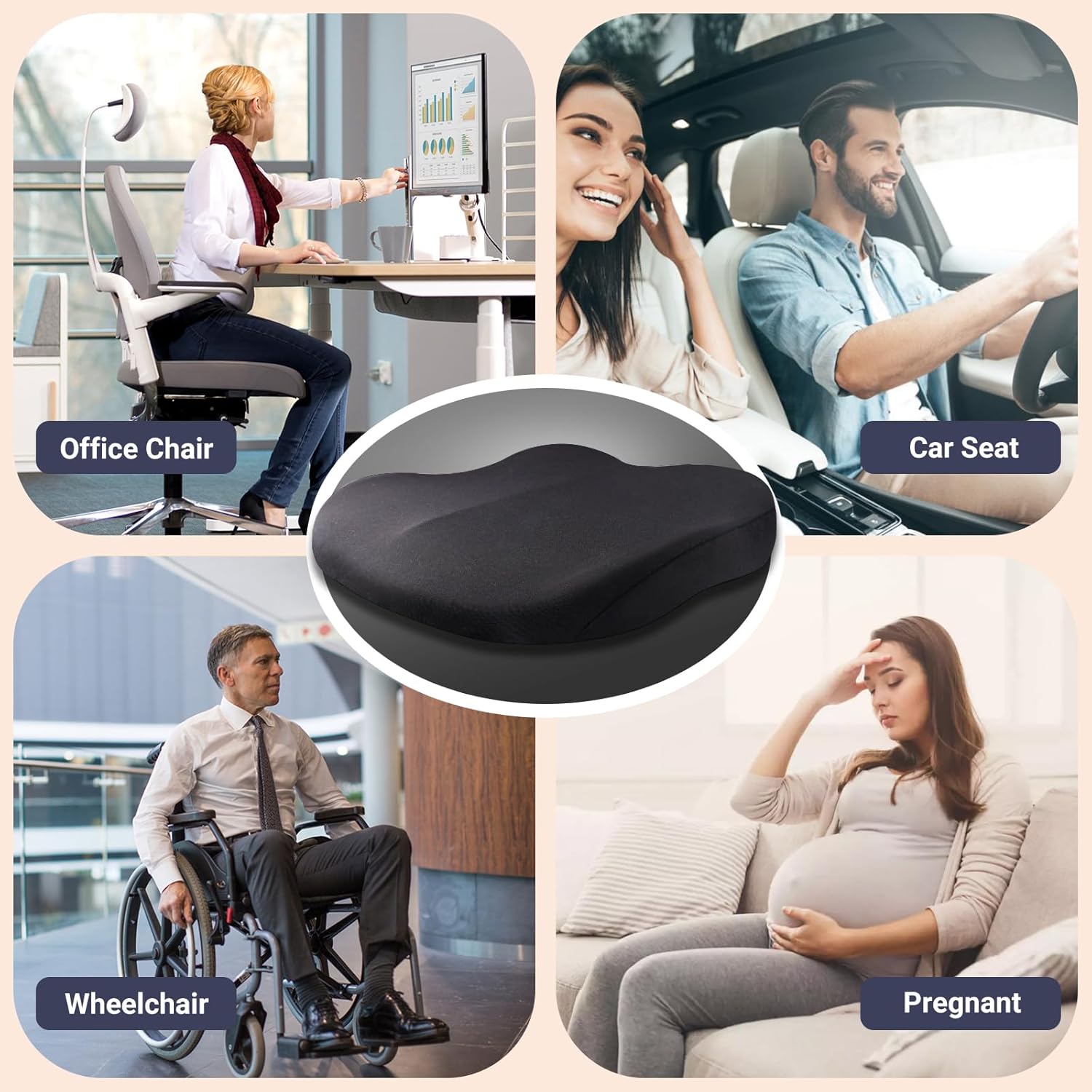 Memory Foam Car Seat Cushion 42x42x10cm Pink - Comfortable Support for Auto Seats