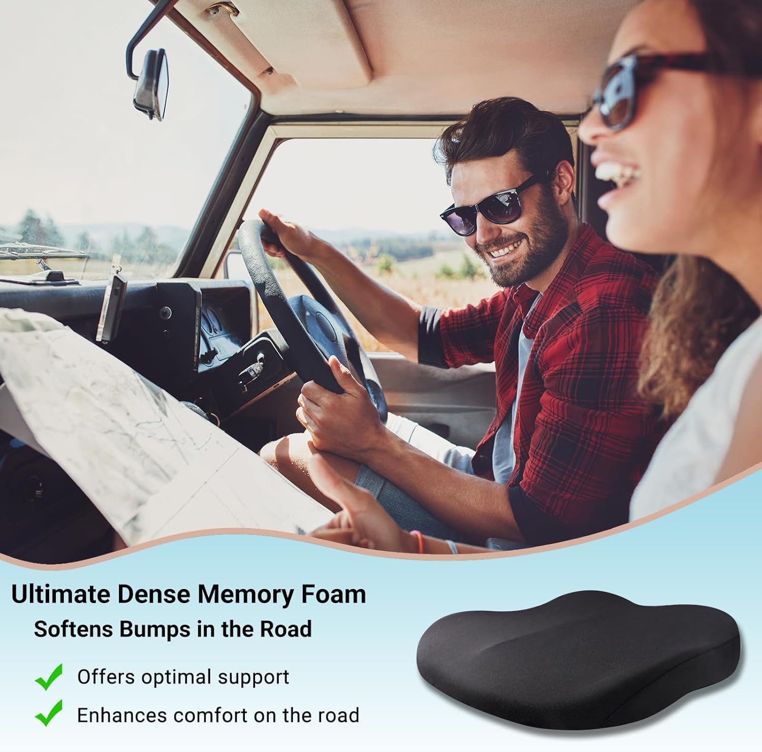 Car Seat Cushion Memory Foam 42x42x10cm Blue Comfort Support Pad for Vehicle Seats