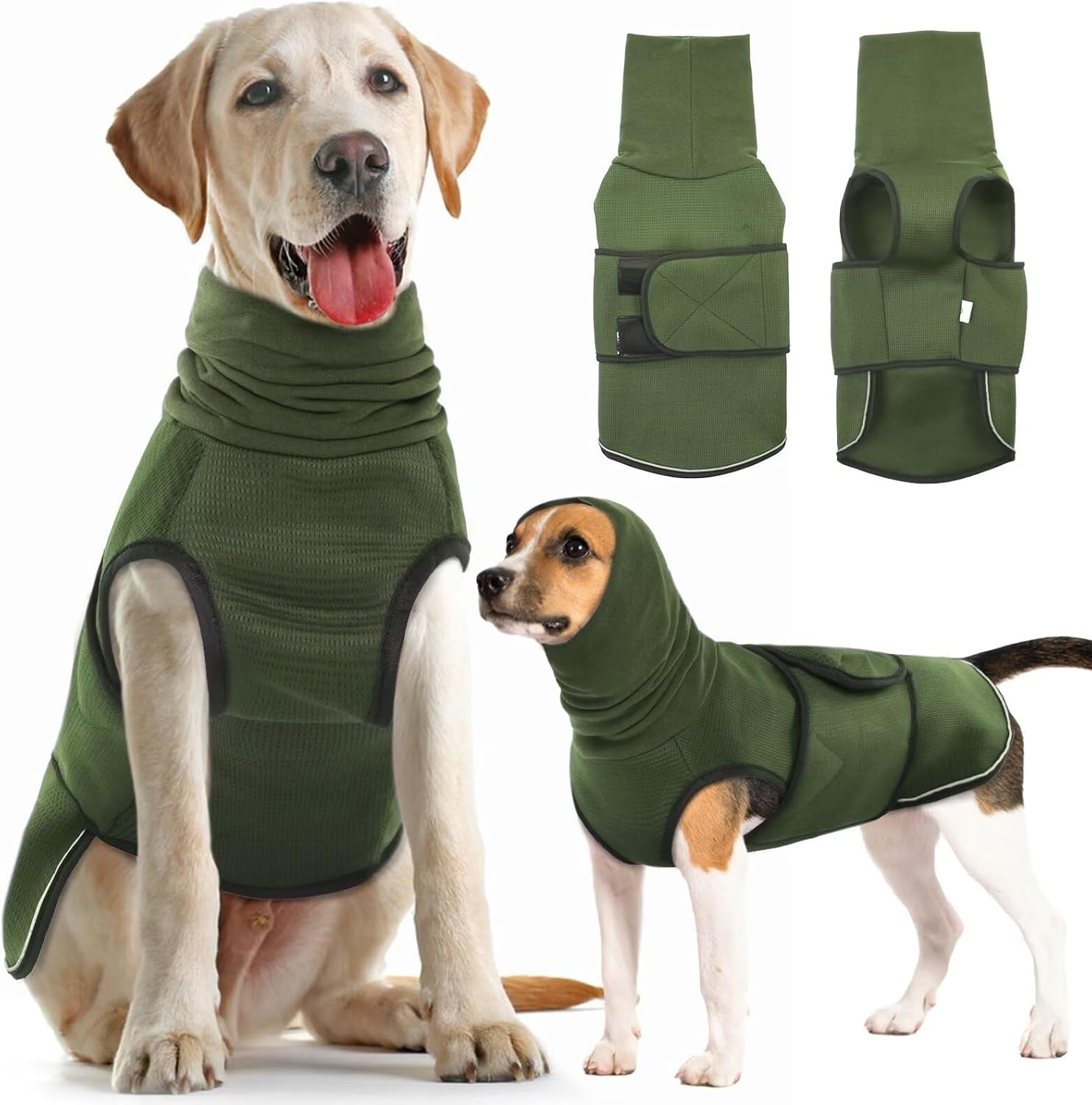 Dog Winter Jacket - Soft Pet Clothing - Bodywarmer - Warm - Adjustable - Size L - Military Green - 1 Piece