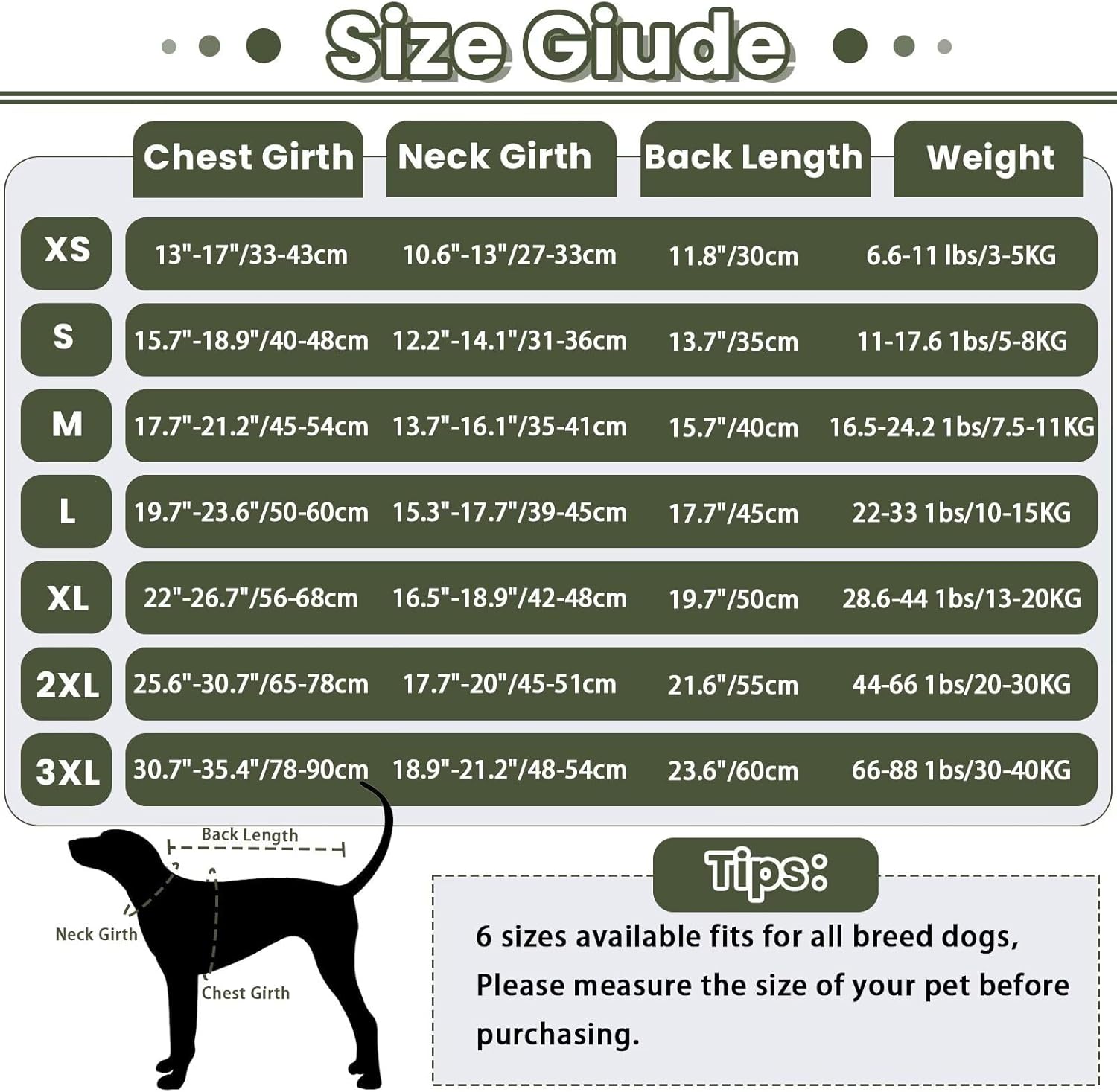 Dog Winter Jacket - Soft Pet Clothing - Bodywarmer - Warm - Adjustable - Size L - Military Green - 1 Piece