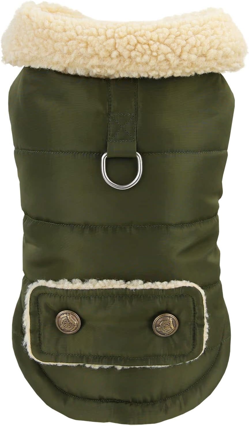 Winter Warm Dog Jacket Military Green Size S for Cold Weather Protection