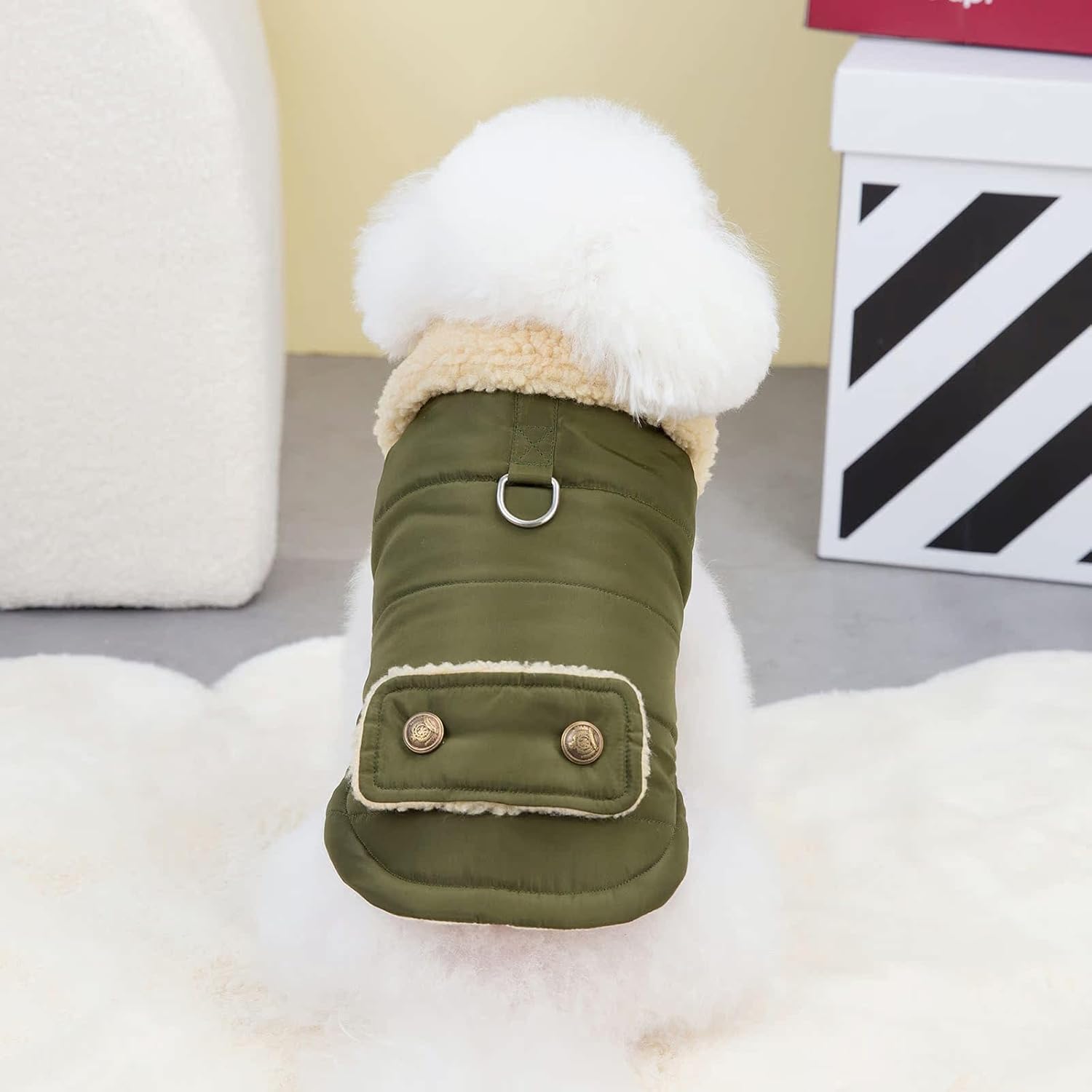 Winter Dog Jacket Warm Puppy Coat Military Green Size M for Cold Weather