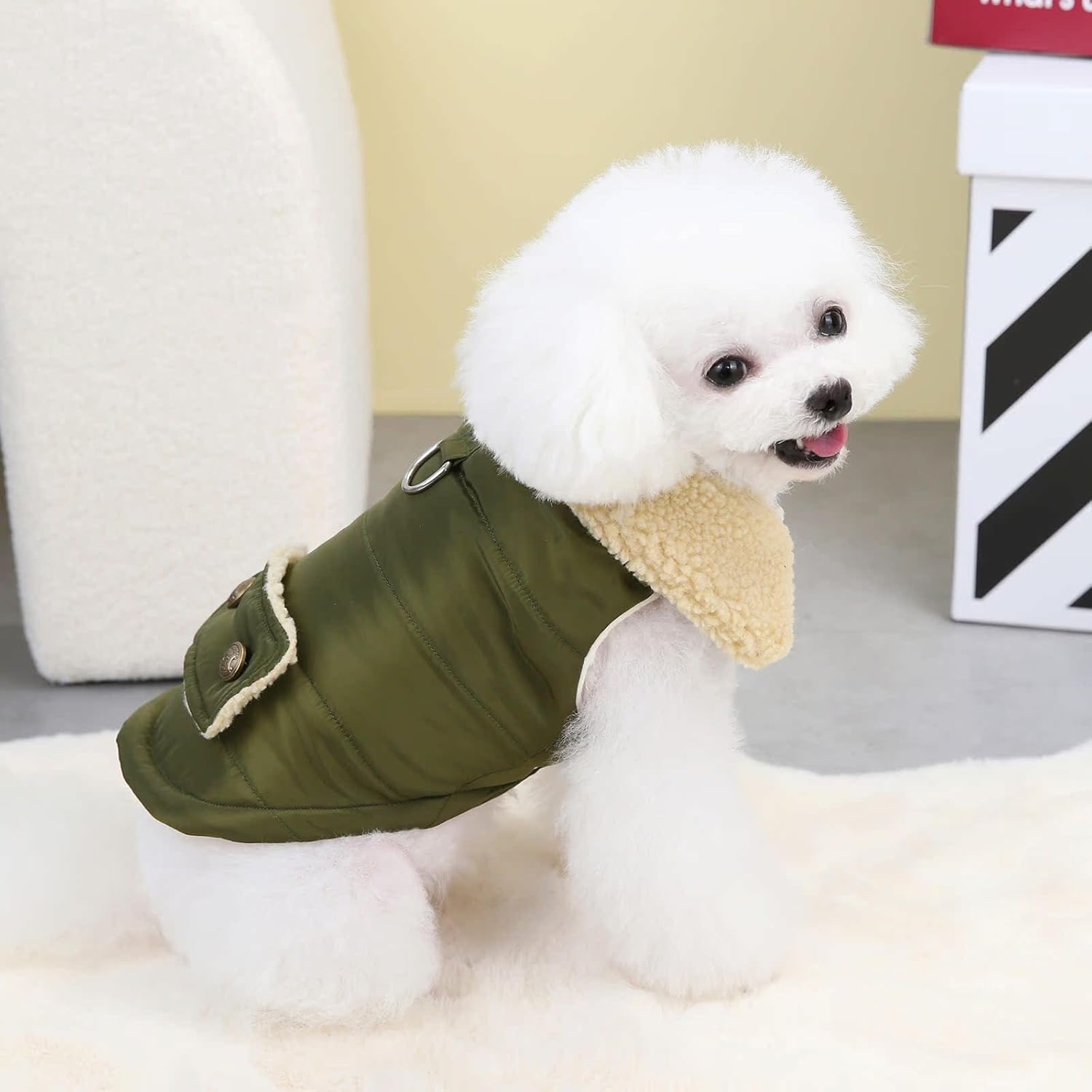 Winter Dog Jacket Warm Military Green Size L - Cold Weather Pet Coat for Dogs