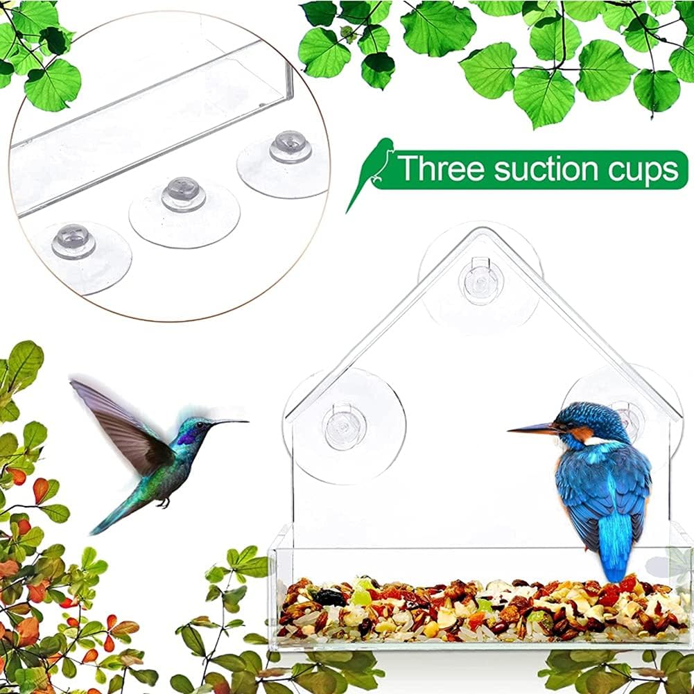 Transparent Bird Feeder Window Mount 15x6x15cm Practical Hanging Bird Food Station for Outdoor Use