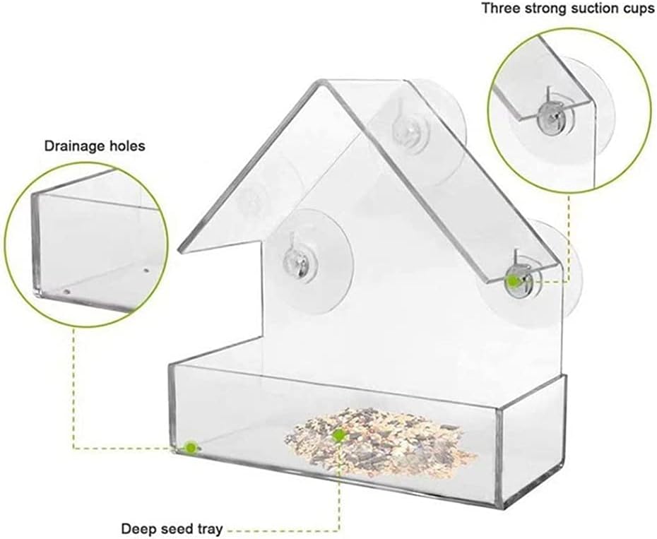 Transparent Bird Feeder Window Mount 15x6x15cm Practical Hanging Bird Food Station for Outdoor Use