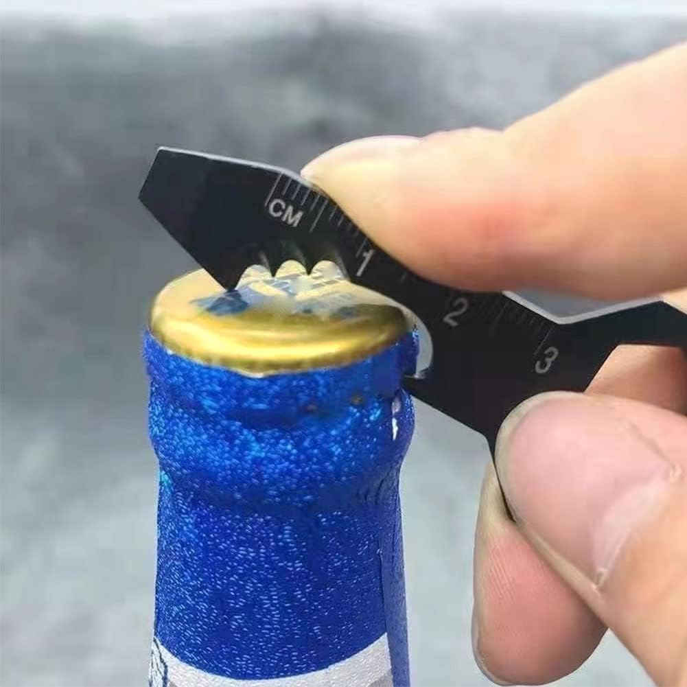 Multifunctional Can Opener Multitool - 1 Piece - Black - Includes Can Opener Hex Key Screwdriver & Ruler - Stainless Steel Pocket Tool for Daily Use