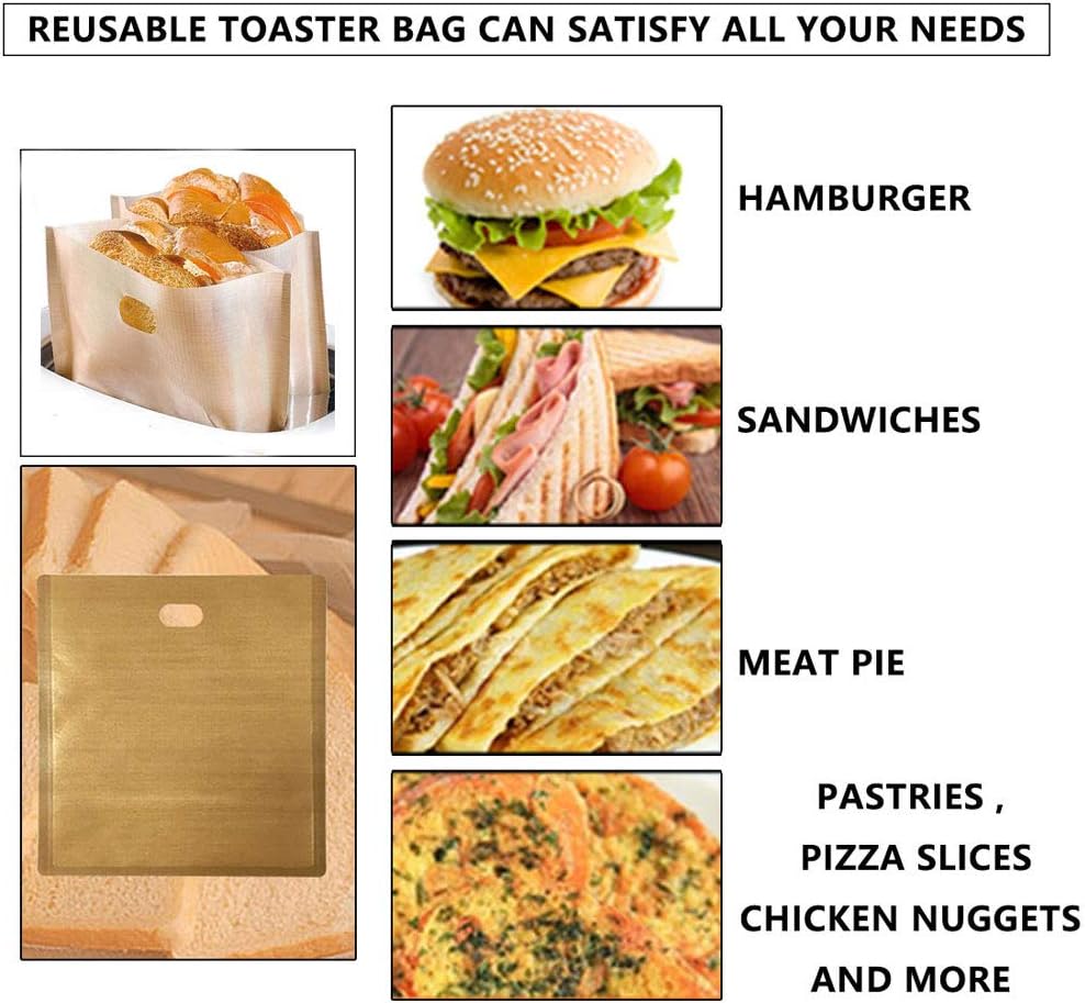 10 Reusable Toaster Bags Non-Stick Toast Pockets for Bread Toaster Grill Contact Grill