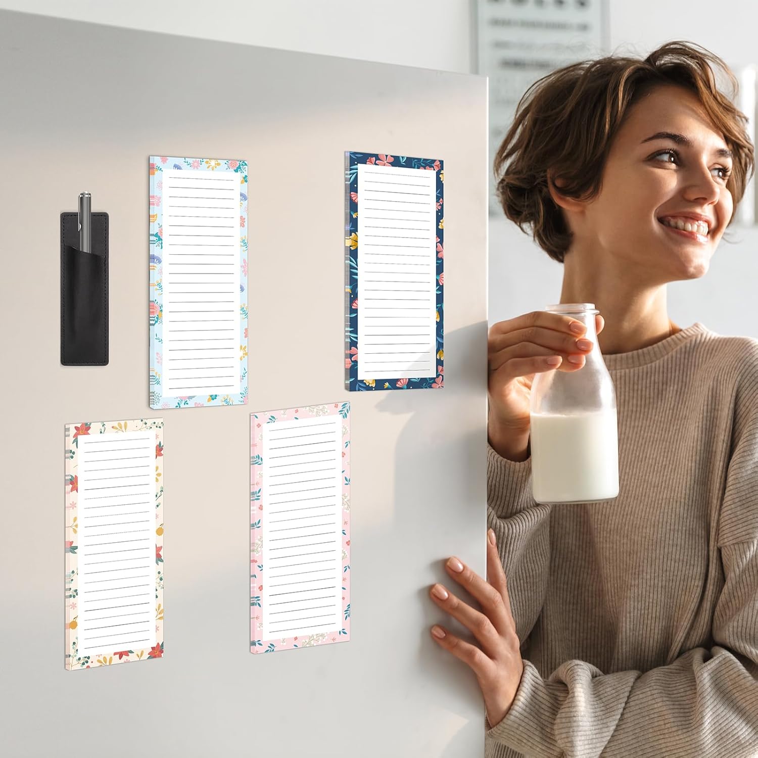 Magnetic Notepads with Pen Holder - 200 Sheets - 4 Pack for Refrigerator - Ideal for Grocery Lists & To-Do Lists
