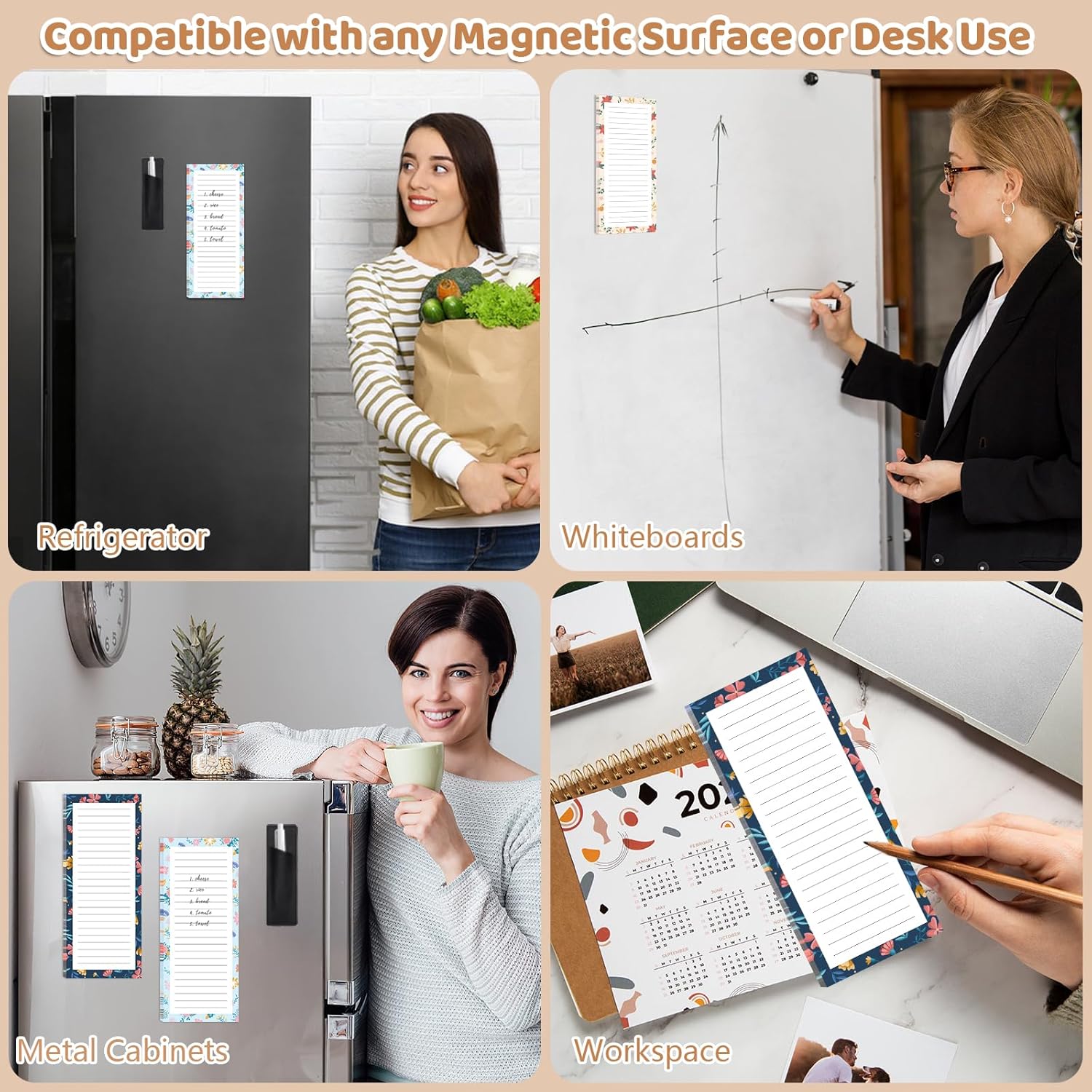 Magnetic Notepads with Pen Holder - 200 Sheets - 4 Pack for Refrigerator - Ideal for Grocery Lists & To-Do Lists
