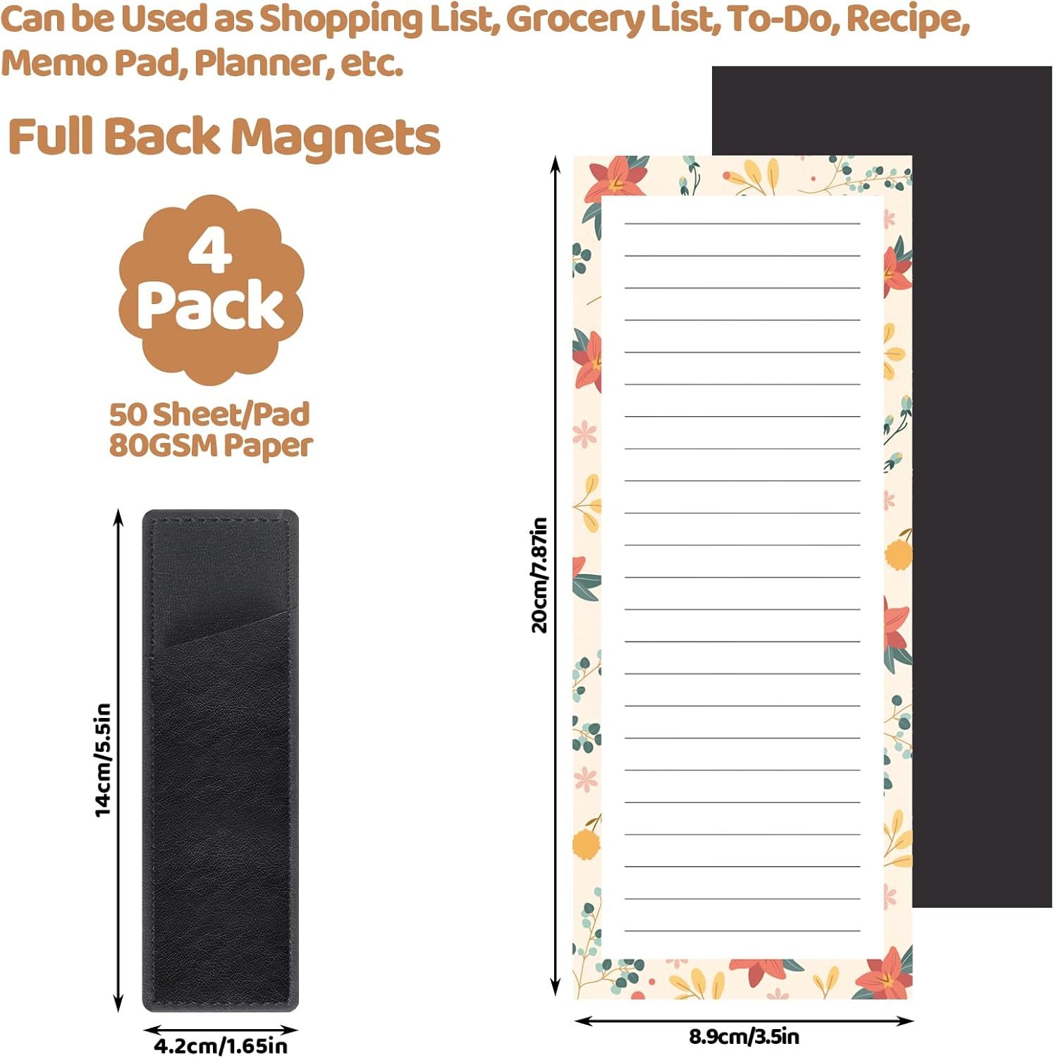 Magnetic Notepads with Pen Holder - 200 Sheets - 4 Pack for Refrigerator - Ideal for Grocery Lists & To-Do Lists