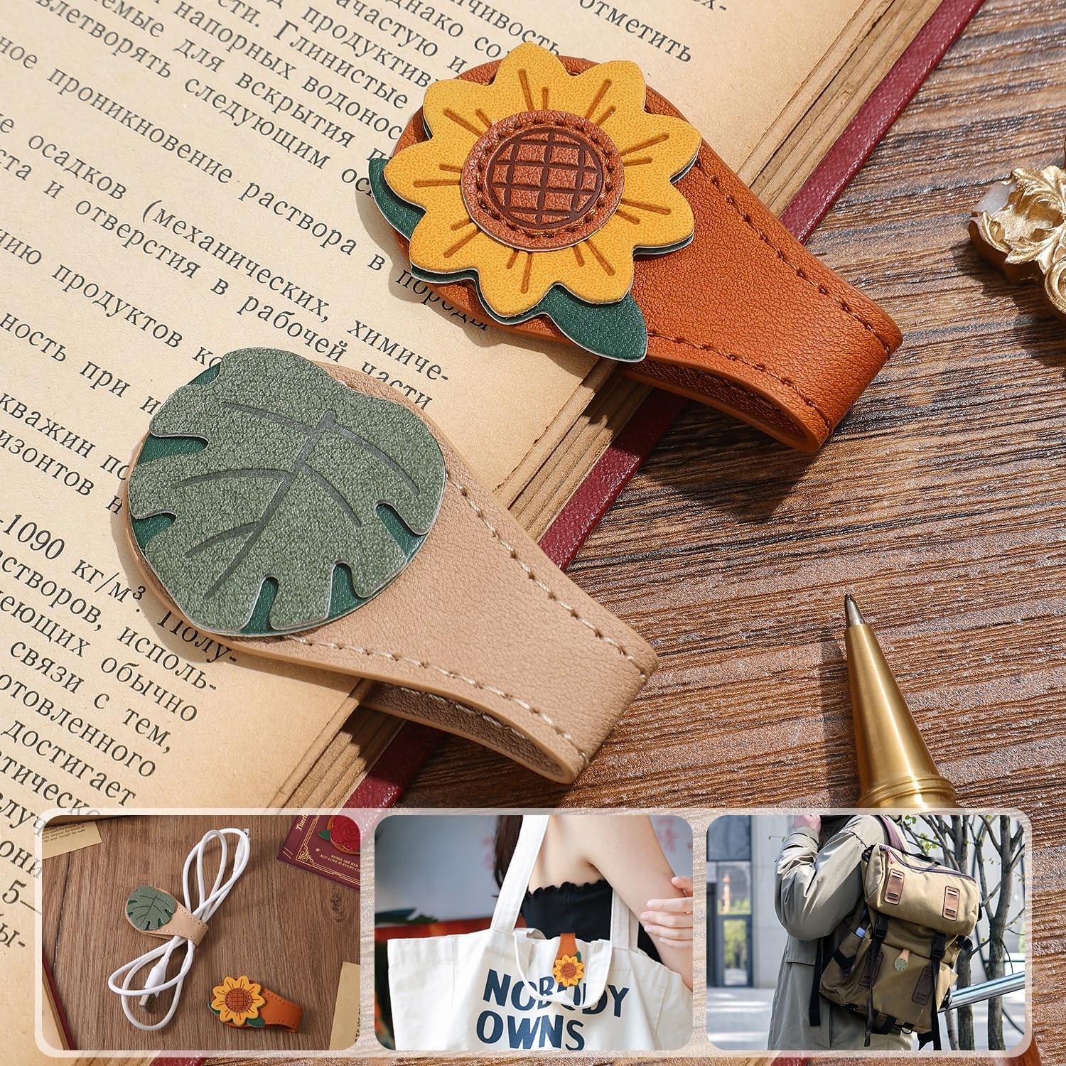 Set of 4 Magnetic Bookmarks - Leather & Vintage Design - Perfect Gift for Book Lovers & Readers