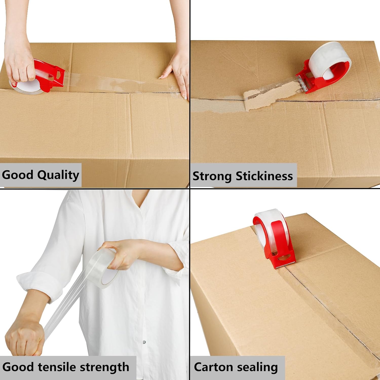 2 Pack Packaging Tape with Dispenser Strong Transparent Adhesive Tape for Boxes Moving Parcels