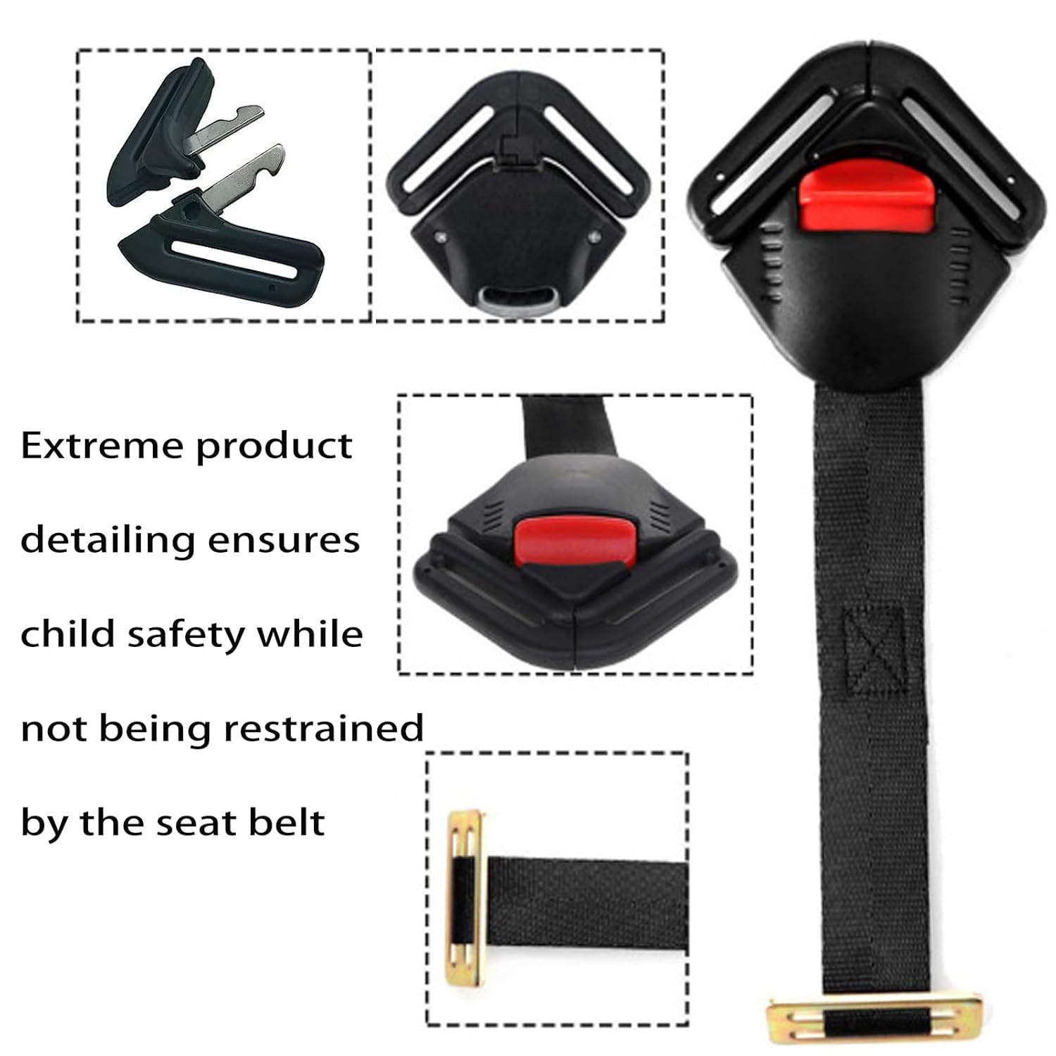 Universal Child Car Seat Safety Lock Replacement for 5-Point Harness - Black - Buggy & Baby Seat Compatible - 1 Pack