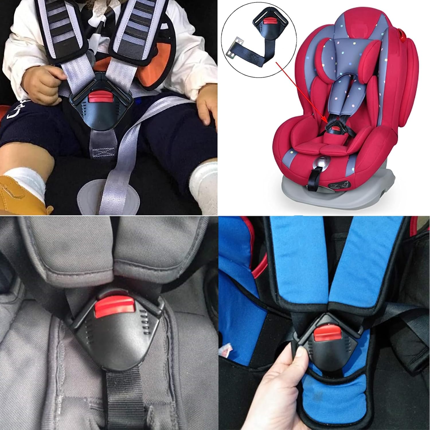 Universal Child Car Seat Safety Lock Replacement for 5-Point Harness - Black - Buggy & Baby Seat Compatible - 1 Pack