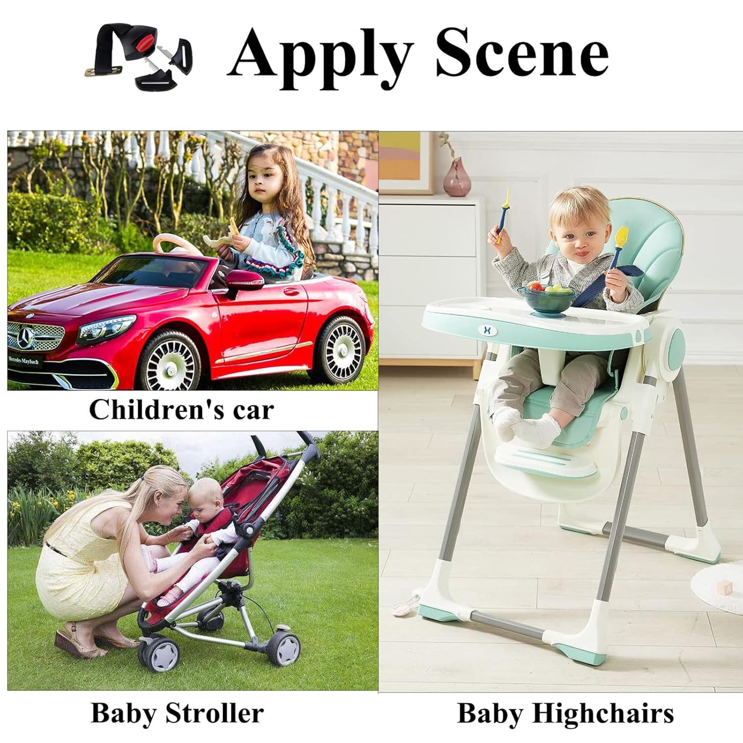 Universal Child Car Seat Safety Lock Replacement for 5-Point Harness - Black - Buggy & Baby Seat Compatible - 1 Pack