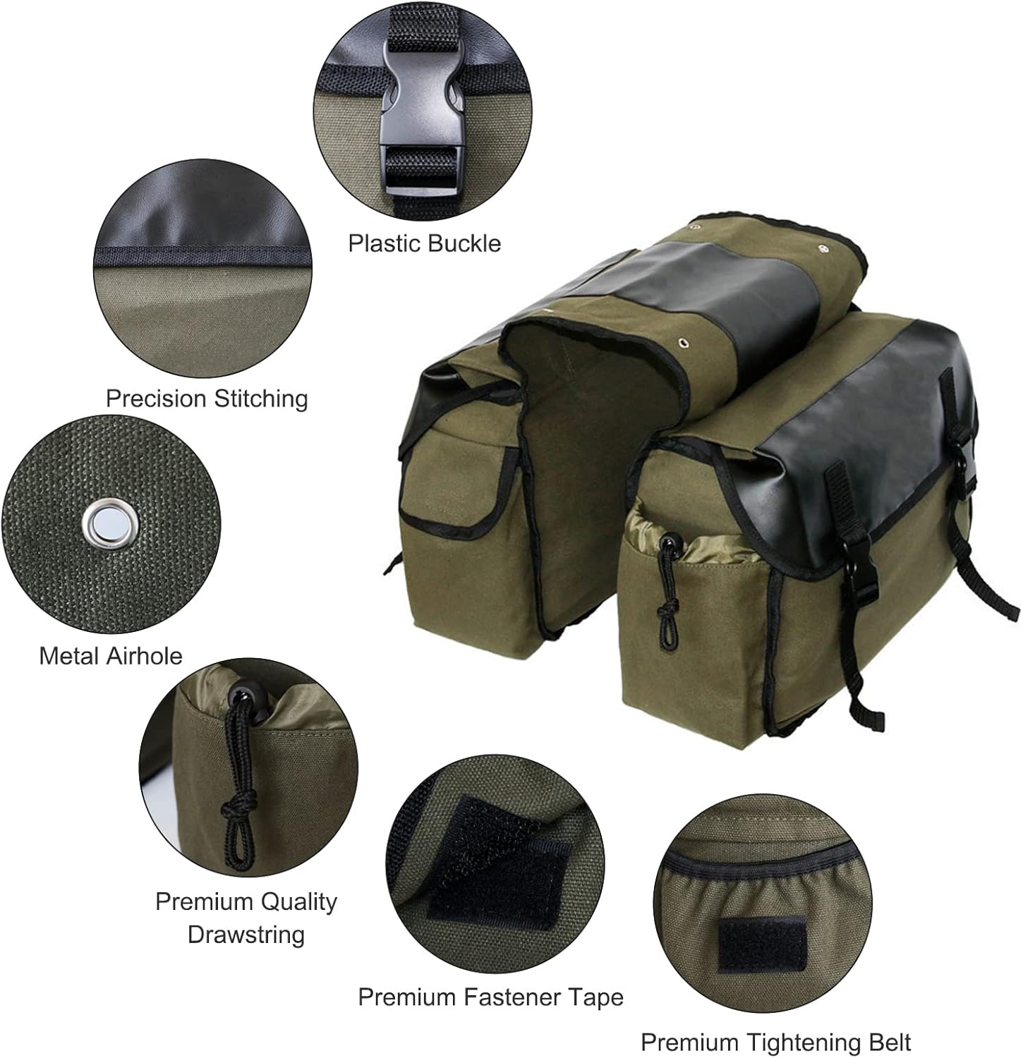Vintage Double Bicycle Panniers Large Water-Resistant Canvas Bike Bags for E-bike & City Bike Black Set of 1