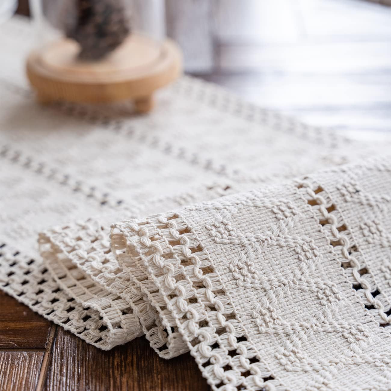 Macramé Table Runner 30x180 cm Handmade Cotton Linen Boho Style Beige Decorative Tablecloth