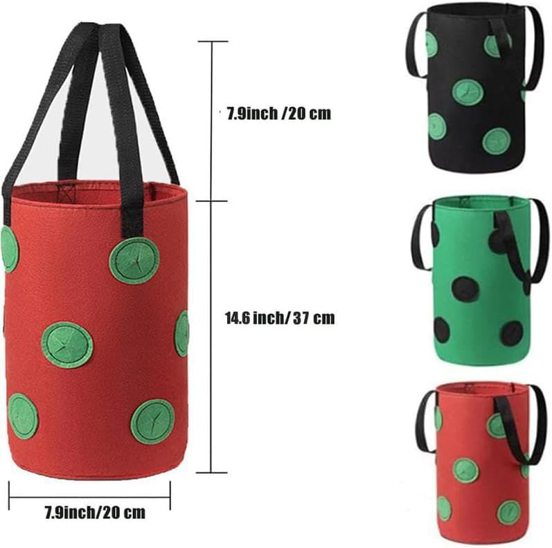 3 Pack Hanging Strawberry Planter Bags with 12 Holes Reusable Felt Grow Bags for Vegetables Herbs Flowers Ideal for Garden Balcony 20x37cm