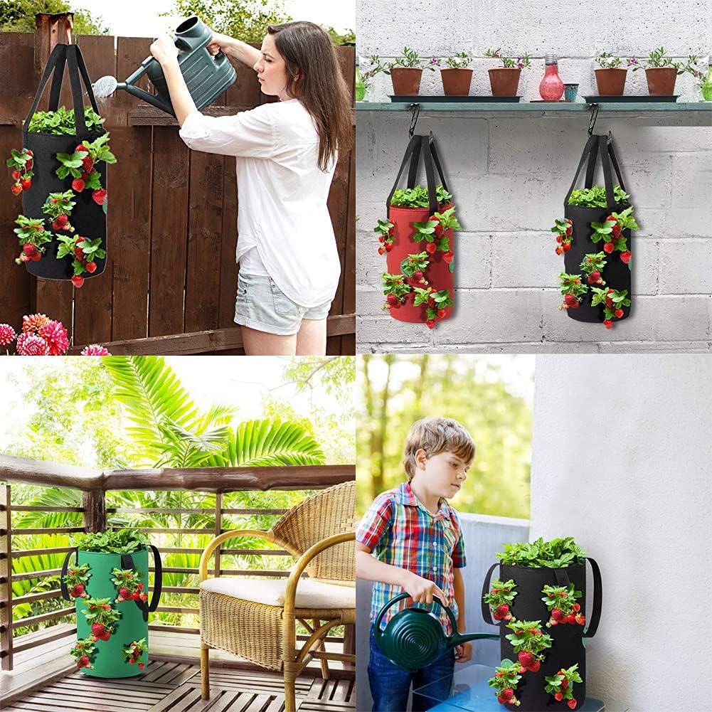 3 Pack Hanging Strawberry Planter Bags with 12 Holes Reusable Felt Grow Bags for Vegetables Herbs Flowers Ideal for Garden Balcony 20x37cm