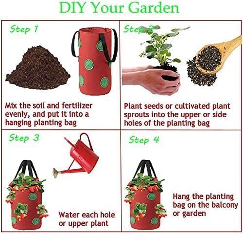 3 Pack Hanging Strawberry Planter Bags with 12 Holes Reusable Felt Grow Bags for Vegetables Herbs Flowers Ideal for Garden Balcony 20x37cm