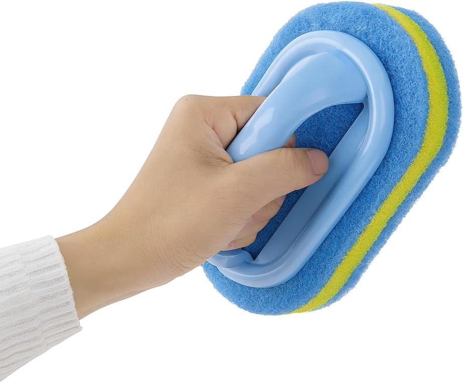 Blue Cleaning Brush with Handle Powerful Scrubber for Tiles Grout Bathroom Ergonomic Grip 14x9x7cm