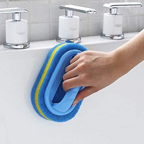Blue Cleaning Brush with Handle Powerful Scrubber for Tiles Grout Bathroom Ergonomic Grip 14x9x7cm