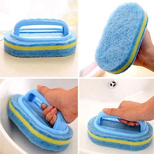 Blue Cleaning Brush with Handle Powerful Scrubber for Tiles Grout Bathroom Ergonomic Grip 14x9x7cm