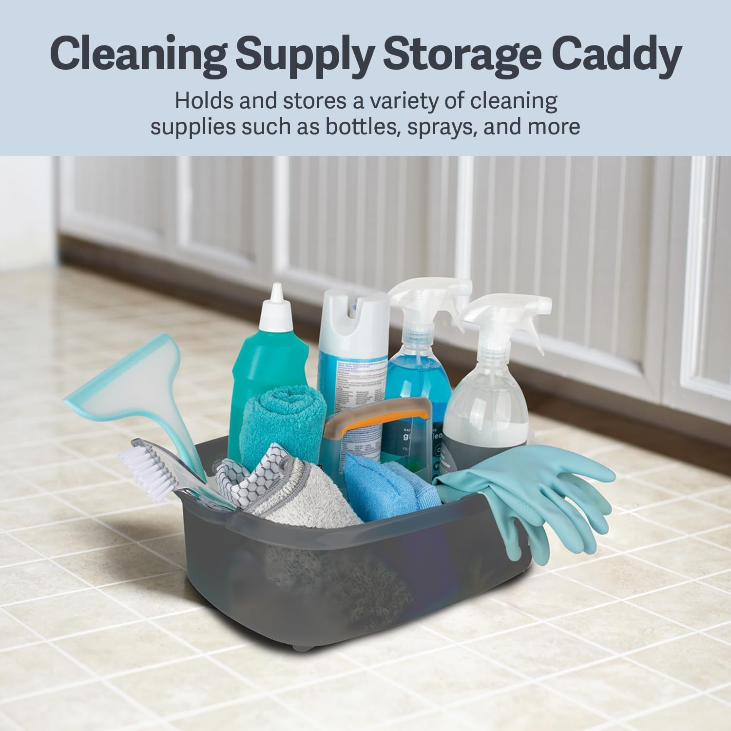 Multi-functional Storage Box with Handle 39x25x19cm Grey - Bathroom Kitchen Office Organiser Basket for Cleaning Supplies