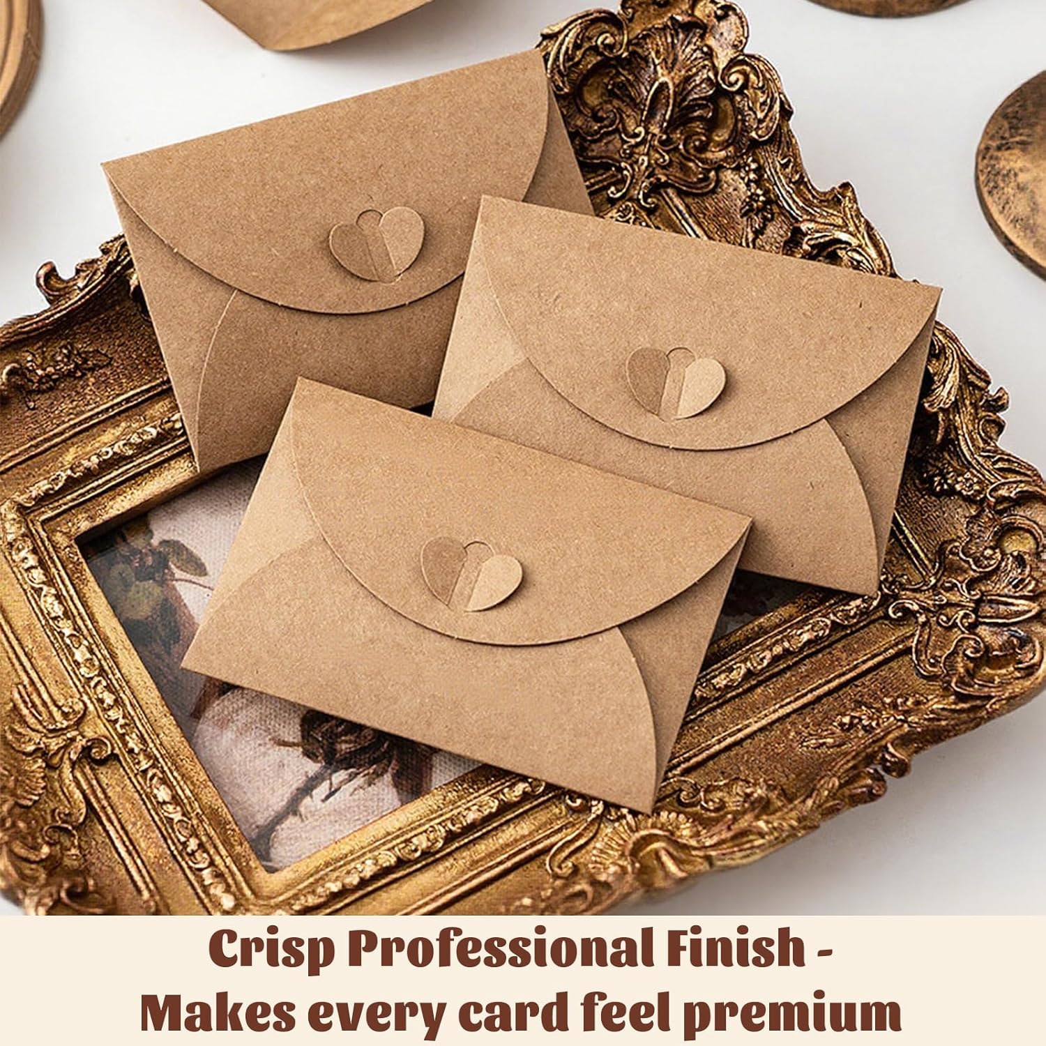 10 Pack Brown Kraft Paper Envelopes with Heart Closure 10.5x7 cm