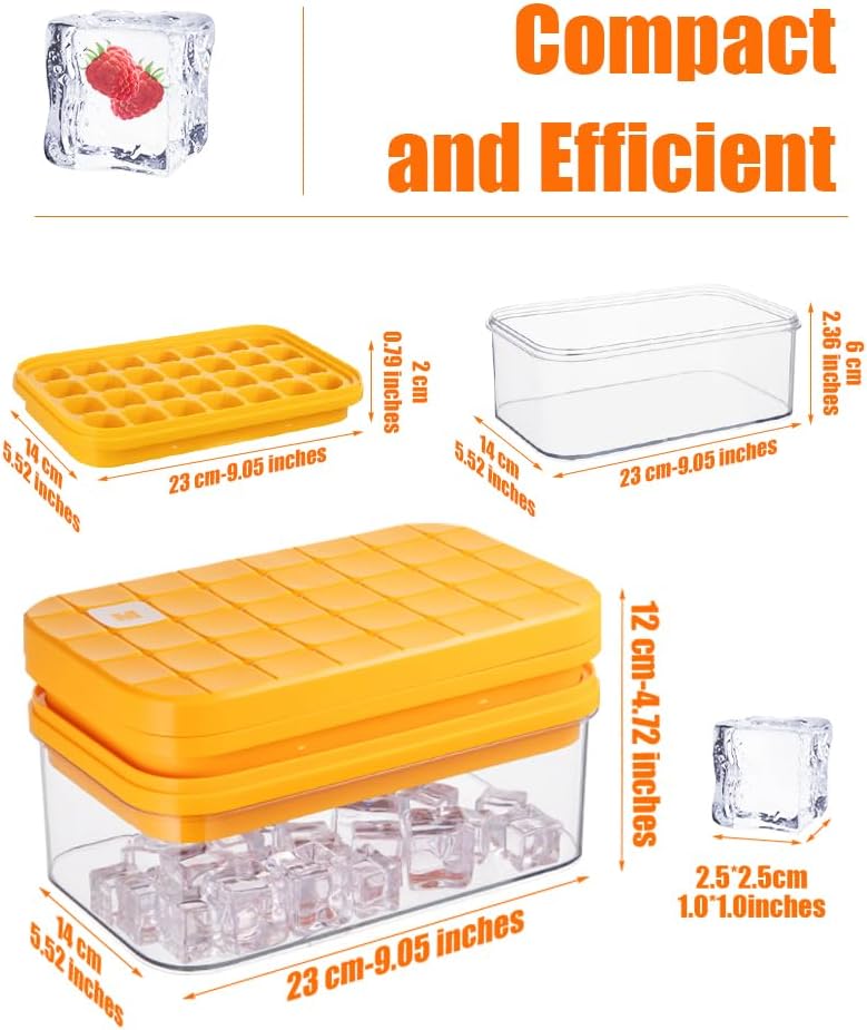 Ice Cube Tray with Lid&Bin, Ice Cube Mold with 56 Cubes, Stackable Ice Trays for Freezer with Easy-Release Silicone Bottom, for Drinks, Coffee, cocktail