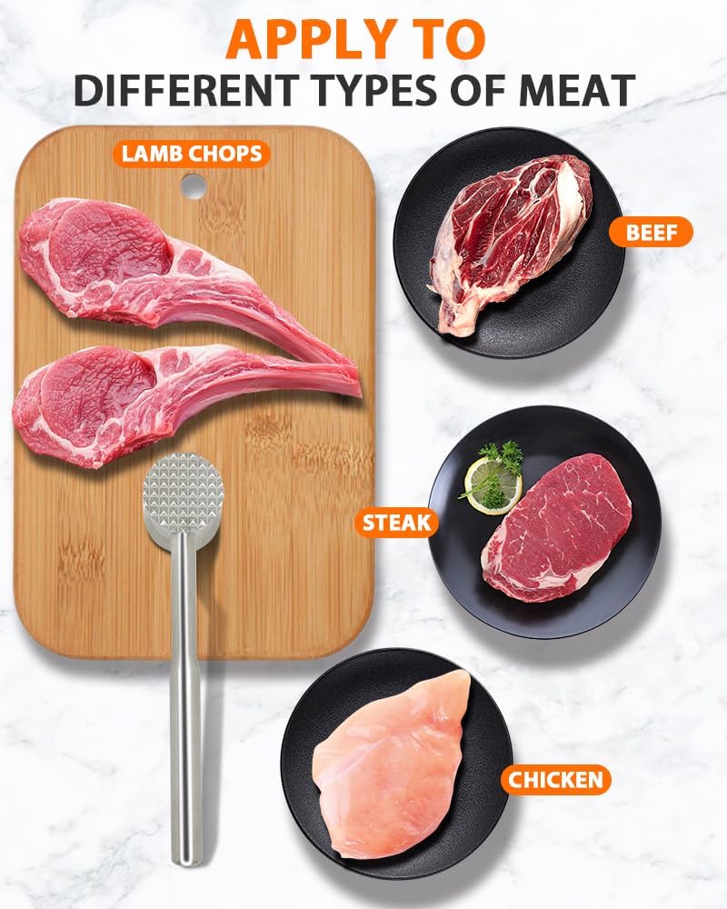 Meat Tenderizer Tool, 304 Stainless Steel Meat Mallet, 0.8lb Heavy Duty, 2 in 1 Meat Pounder for Beef, Steak, Chicken, Lamb, Dishwasher Safe