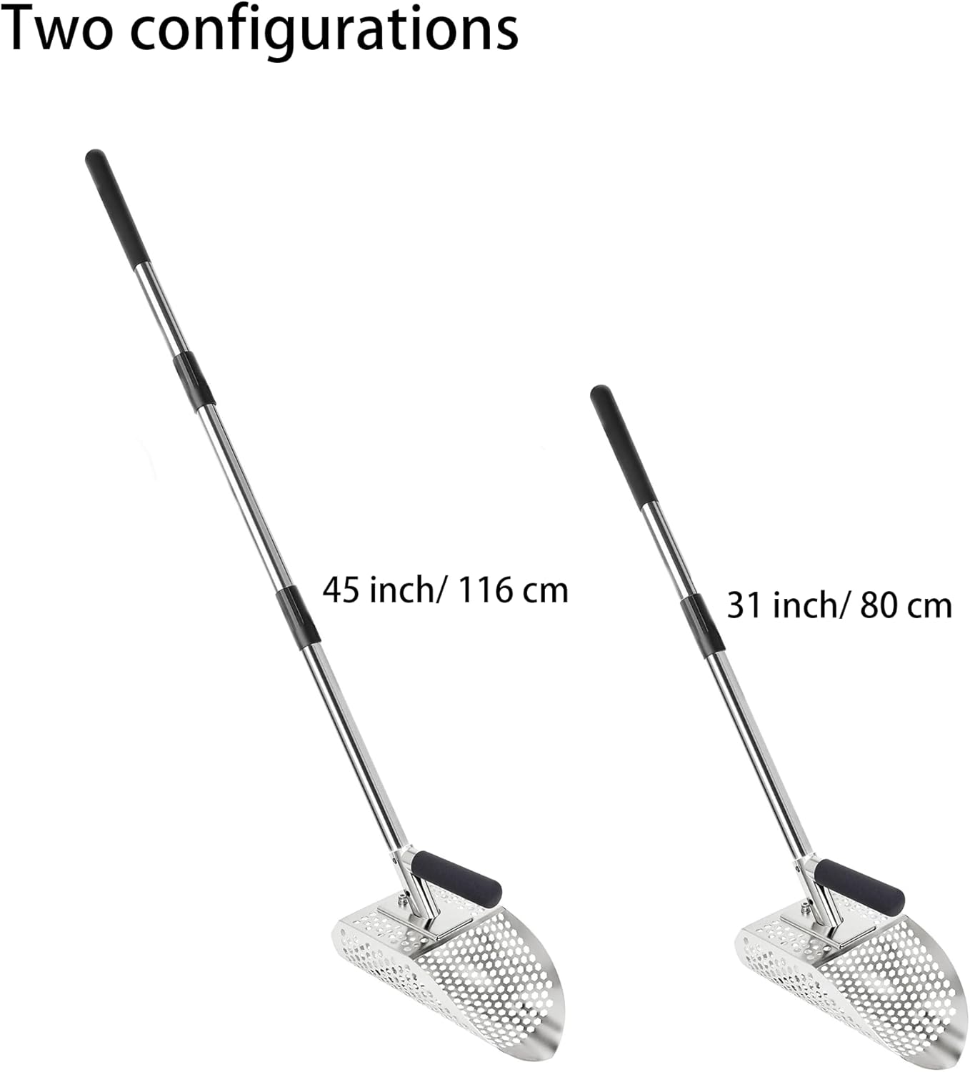 Sand Scoop for Metal Detecting, Heavy Duty Metal Detector Beach Finds Scoop, Stainless Steel Metal Detecting Tool Digging Shovel Fast Sifting Stainless Steel Shovel w/Long Handle