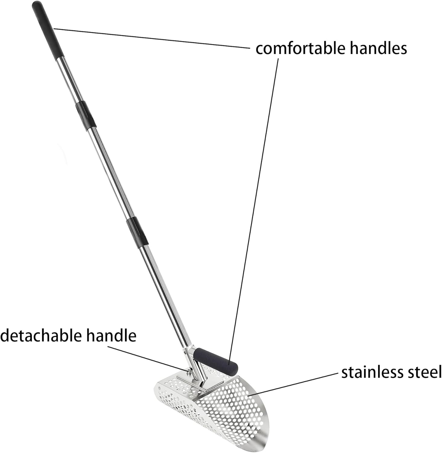 Sand Scoop for Metal Detecting, Heavy Duty Metal Detector Beach Finds Scoop, Stainless Steel Metal Detecting Tool Digging Shovel Fast Sifting Stainless Steel Shovel w/Long Handle