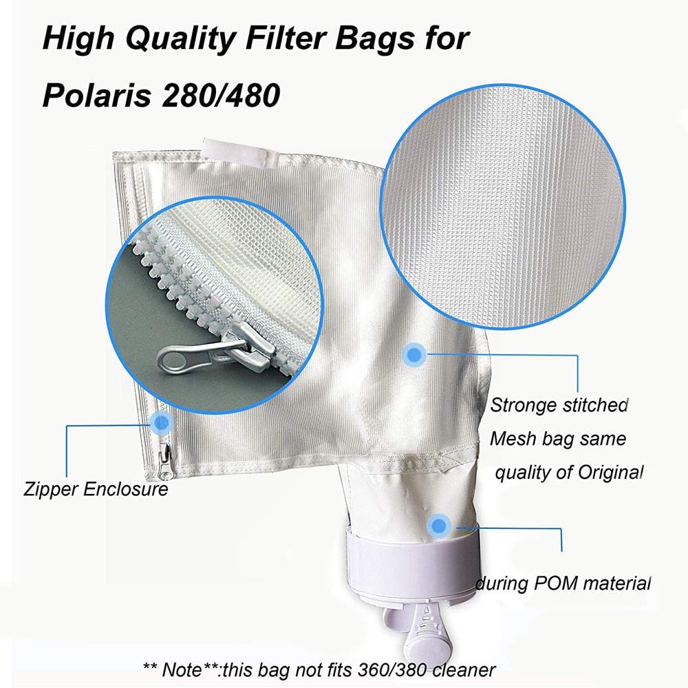 Pool Spa Part Zippered Bag Replacement for Polaris 280，480 Pool Cleaner All Purpose Filter Bag K13 Pack of 3