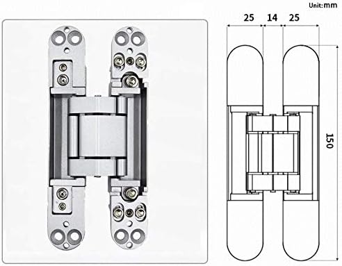 6inch Hidden Door Hinges Invisible Hinges Concealed Hinges Zinc Alloy 180 Degree Swing Hinge 3 Way Adjustable Butt Hinge 6 x 2.5 x 1 inch Silver Pack of 3