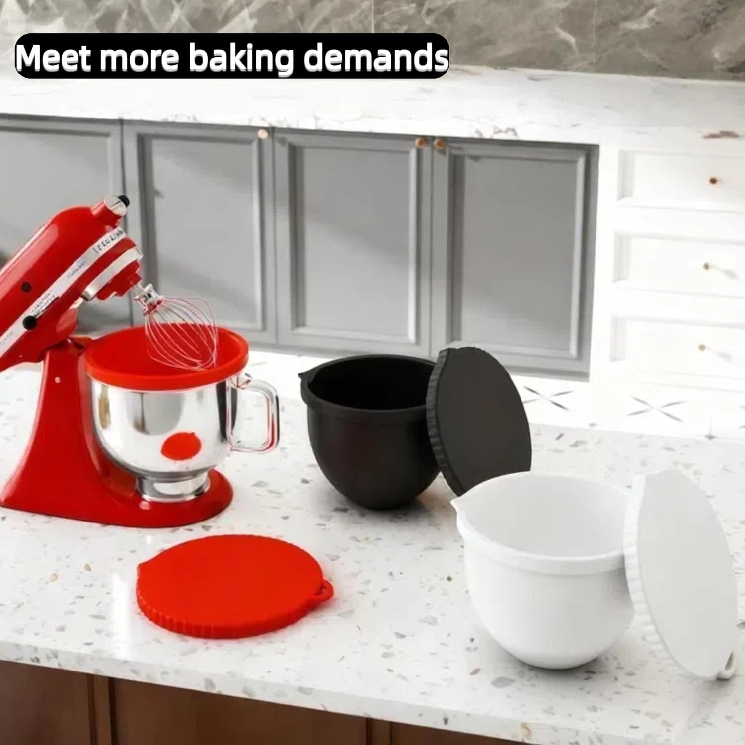 Upgraded Silicone Bowl Liners for KitchenAid 5 Qt Mixers,Thickened Silicone Liners Fits Tilt-Head Stand Mixers,Dishwasher Safe,Replacement Bowl Accessories for Baking Red & Black & White, 3