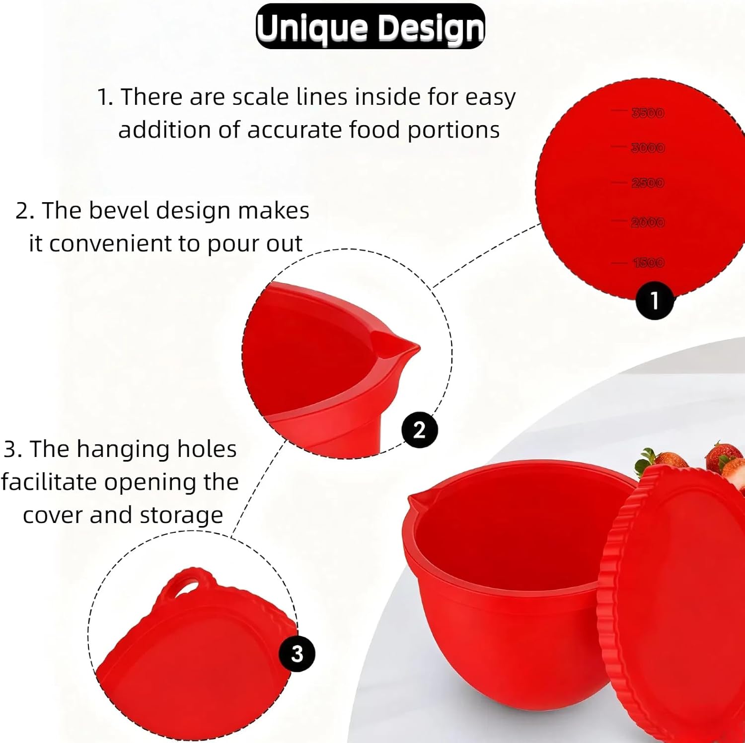 Upgraded Silicone Bowl Liners for KitchenAid 5 Qt Mixers,Thickened Silicone Liners Fits Tilt-Head Stand Mixers,Dishwasher Safe,Replacement Bowl Accessories for Baking Red & Black & White, 3