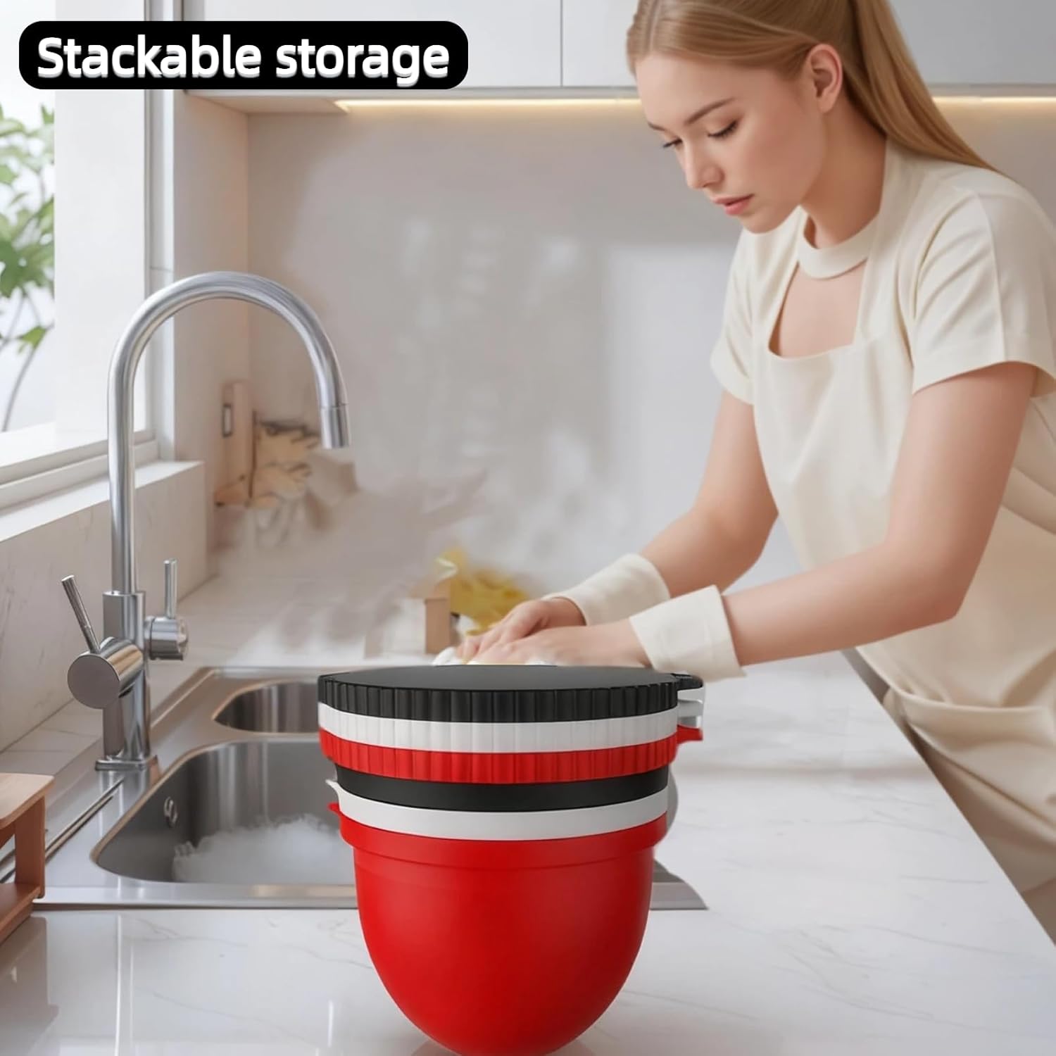 Upgraded Silicone Bowl Liners for KitchenAid 5 Qt Mixers,Thickened Silicone Liners Fits Tilt-Head Stand Mixers,Dishwasher Safe,Replacement Bowl Accessories for Baking Red & Black & White, 3
