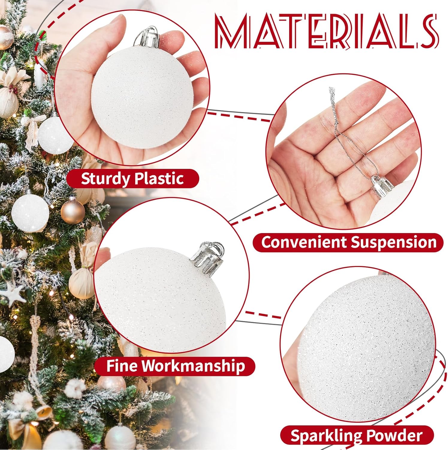 30 Pcs 2.36 Inch White Snowball Ornament,Christmas White Sparkly Ball Ornament,Christmas Tree Ball Decorations for Winter Theme Valentines Party,Holiday,Wreath