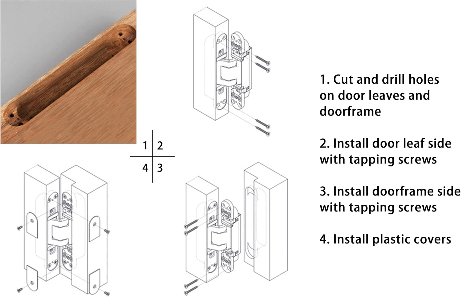 6 inch Hidden Door Hinges Invisible Hinges Concealed Hinges Zinc Alloy 180 Degree Swing Hinge 3 Way Adjustable Butt Hinge 6 x 2.5 x 1 inch Black Pack of 3