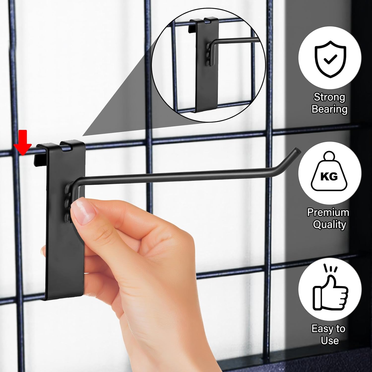 Gridwall Hooks - 4 Inch Heavy Duty Black Display Hooks for Grid Wall Panel Hanging 12Pcs