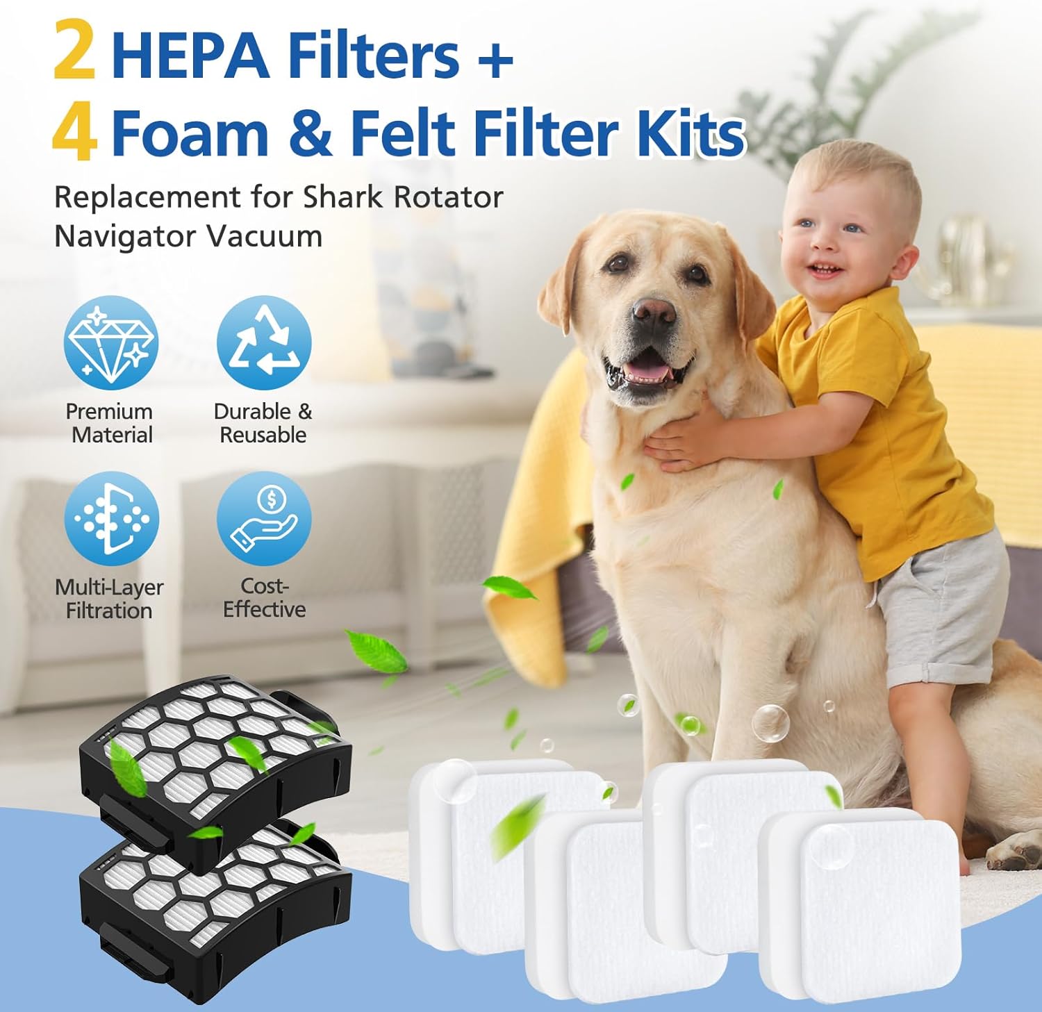 LA502, LA322, LA702 Filters Compatible with Shark Rotator Navigator Lift-Away ADV DuoClean PowerFins Upright Vacuum Model LA502, LA322, LA301, LA300, LA455, LA702, LA360, 2 HEPA+4 Foam+4 Felt Filters