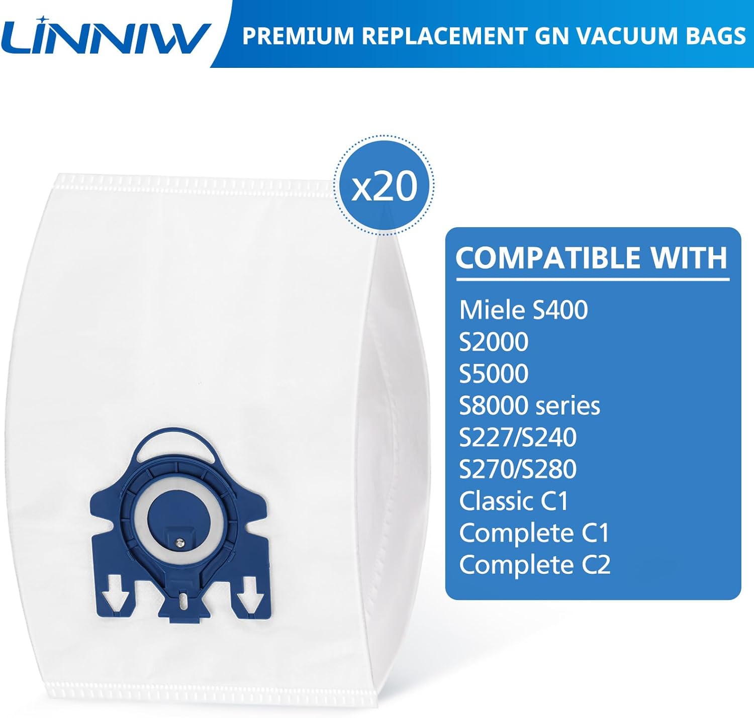 20 Pack 3D Airclean GN Vacuum Cleaner Bags and 20 Pack FJM Vacuum Bags Compatible with Miele Canister Vacuum Cleaner