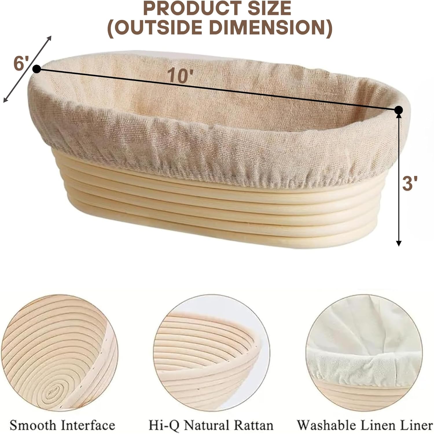 Bannet Bread Proofing Basket 2 pack 10 inch Oval Basket with Liner, Bread Proofing Basket Perfect for Professial & Home Sourdough Bread Baking, Artisan Sourdough Bread Set of 2 pack 10" Oval
