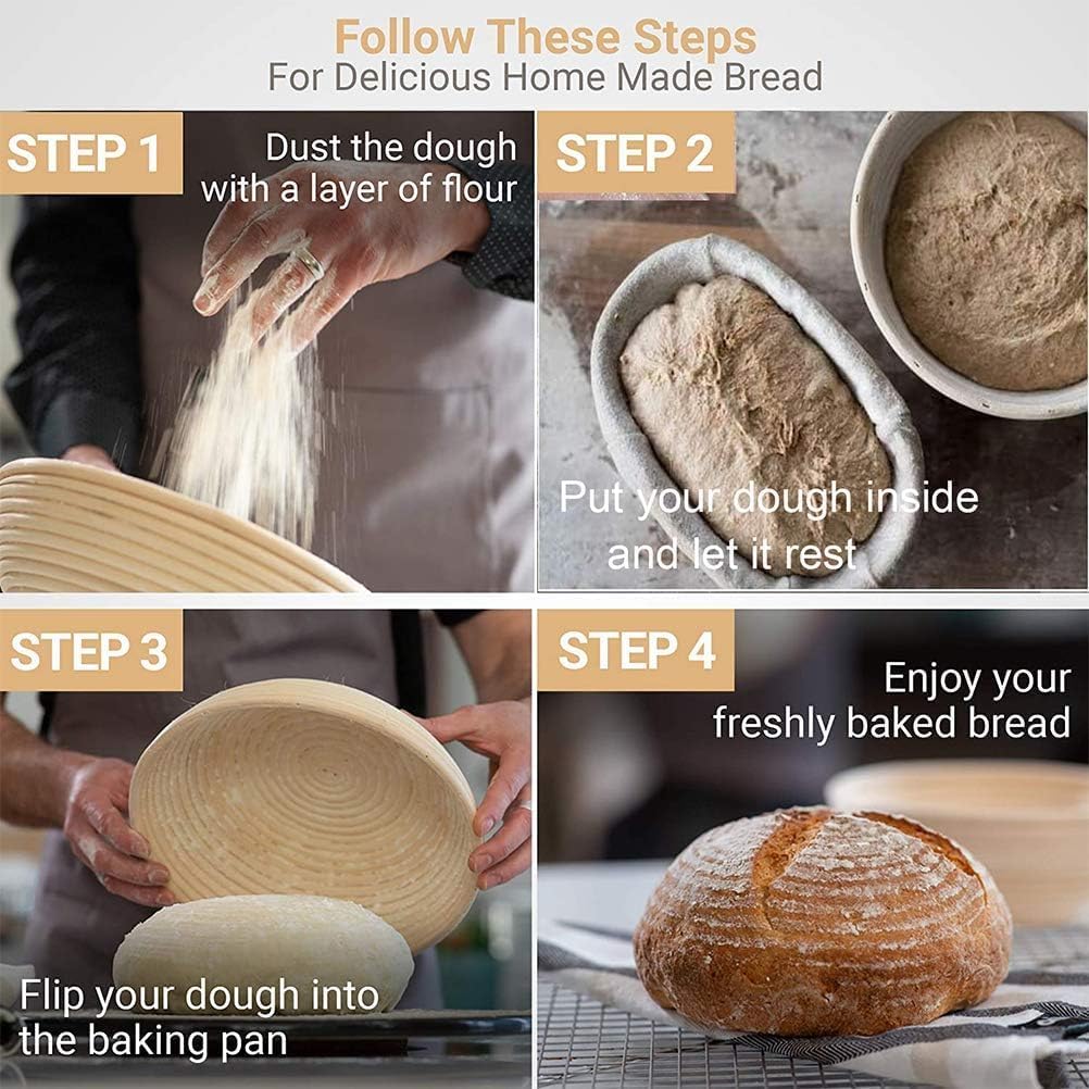 Bannet Bread Proofing Basket 2 pack 10 inch Oval Basket with Liner, Bread Proofing Basket Perfect for Professial & Home Sourdough Bread Baking, Artisan Sourdough Bread Set of 2 pack 10" Oval
